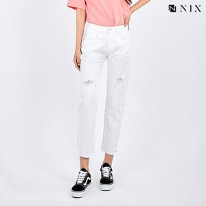 [닉스][닉스]여성 WHITE 구제 밑단변형 어반 스트레이트 데님 팬츠_FNMEDDU561M