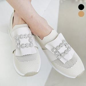 베르 여성 키높이 가죽 매쉬 슬립온 스니커즈 운동화 4cm
