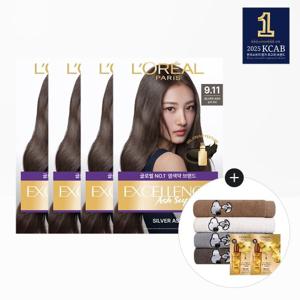 [로레알파리]엑셀랑스 크림 애쉬 슈프림 염모제 4개 +스누피 타올 1장(랜덤)+오일샤쉐2매