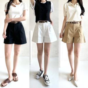 ★당일출고★ 마키 벨트 A라인 핀턱 4부 반바지_5557