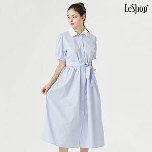 [르샵]스트라이프 카라 허리 끈 셔츠 롱 원피스 (DO2OW035A)