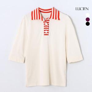 [루시앙]루시앙 코튼100 배색 카라 티블라우스 3종 택1