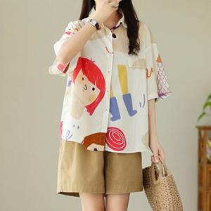 [유니제이] 스말 프린팅 포인트 반팔 블라우스