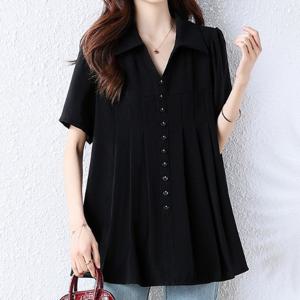 [블랙퀸] 버튼포인트 핀턱주름 빅사이즈 블라우스 blk003693