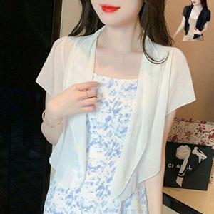 [끌레아]쉬폰 여름 가디건 여성 원피스 코트 반팔 캐주얼 레이스 볼레로 자켓 원피스상의 미니