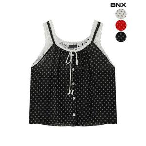 [BNX]여성 플라워 프린팅 레이스 리본 나시 블라우스