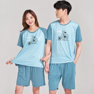 이라인 라이드 아이스 원포인트세트 냉감 반팔잠옷 [파자마/커플잠옷]