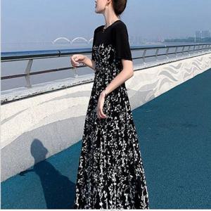 [끌레아]여름롱원피스 꽃무늬 플라워 패턴 반팔 레이어드 롱 원피스