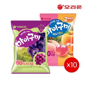 오리온 마이구미 포도(66g) x 10개 + 백도&황도 1P(66g) x 10개