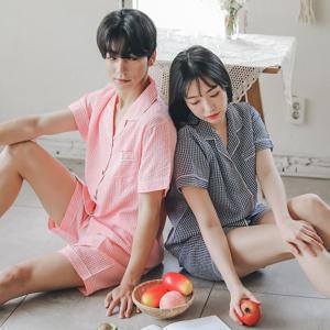 [APP전용] 지지미 줄무늬/체크 반팔 투피스 상하세트