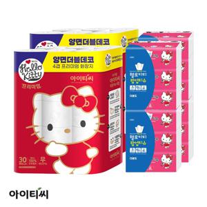 (현대홈쇼핑) 헬로키티 4겹 프리미엄SET(프리미엄레드60롤+팝업티슈12팩)