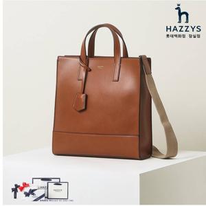[선물포장] HJBA2F886W3_브라운 로고배색 가죽 토트백