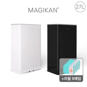 [쿠폰적용가 83,840원]매직캔 크롬 히포2 27L 오토실링 냄새차단 휴지통+전용리필 5개입
