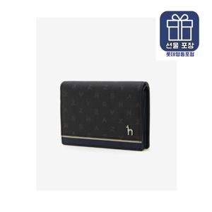[HAZZYS ACC] 블랙 가죽 레터링 패턴 배색 반지갑 HJHO0E457BK