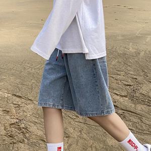 루즈핏 데일리 데님 청 버뮤다 팬츠 밴딩 남성 봄 여름 남학생 중학생 와이드 5부 반바지