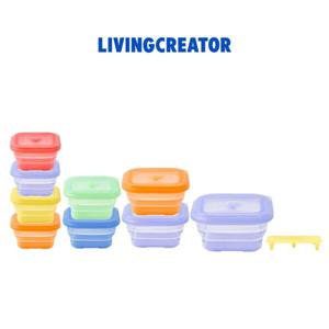 [리빙크리에이터] 푸쉬락 실리콘 접이식 용기 10종 (400ml 4개 + 600ml 2개 + 900ml 2개 + 1200ml 1개 + 스팀트레이 1개)