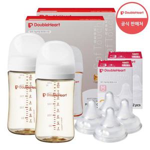 [더블하트] 3세대 240ml 트윈팩2개(젖병4개) + 젖꼭지 4개