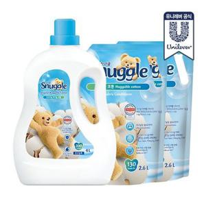 [APP전용]스너글 섬유유연제 대용량 4L + 2.6L 2개 / 5.5L(허거블코튼/허거블선샤인/블루스파클)