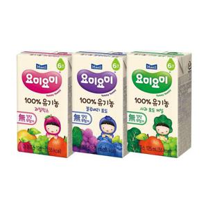 (리뉴얼)요미요미 유기농주스 3종 과일믹스/블루베리포도/사과포도케일 125ml 24팩+4팩 증정