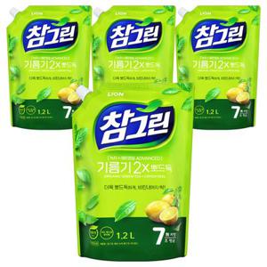 참그린 녹차레몬 기름기 뽀드득 주방세제 리필 1.2L 4개