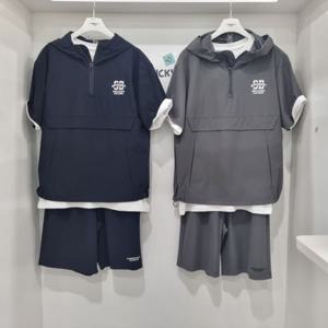 [패션플러스][행텐주니어]쿨텐션 스판 아노락 후드 반팔 티 5부 트레이닝 반바지 세트14520-031-455-42