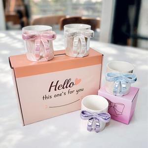 예쁜 리본 세라믹 머그컵 2인 선물세트 커플 결혼 돌잔치 홈카페 집들이 도자기 머그잔