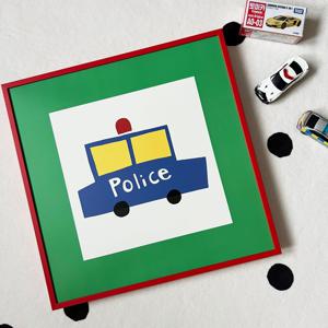 경찰차 30x30 정사각 포스터액자 알루미늄 액자포함 아이방 아기방 귀여운 자동차 일러스트