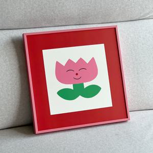 트윈튤립레드 30x30 포스터액자 아이방 아기방 딸방 귀여운 꽃 일러스트 인테리어소품
