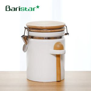 나무/도자기 밀폐용기 750ml 무코팅 원목뚜껑 원두커피 보관용기 나무계량스푼(BA1)