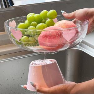 러블리 하트 분리형 채반 트레이 과일 세척볼 간식 정리 바구니 다용도 정리함 감성 홈카페