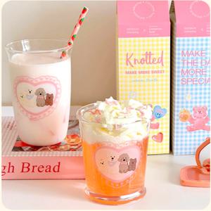 New 러블리 일러스트 유리컵 2종 내열컵 홈카페 커피 음료 아이스잔 주스 컵