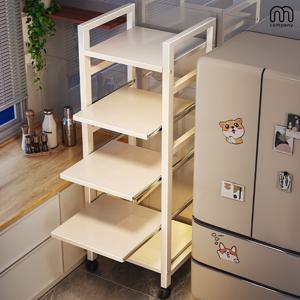 미엘 이동식 전자레인지 선반 4단 슬라이딩 주방 선반장 밥솥 렌지대 다이 거치대 철제