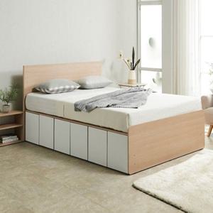 얇은헤드 퀸사이즈 도어책장 높은 수납 침대프레임 (3색)