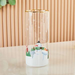 윈터판타지 슬림롱 내열 유리컵 스노우맨 골드림 400ml