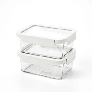 에센셜 유리 밀폐용기 직사각 900ml 2조 세트(화이트)