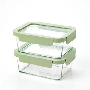 에센셜 유리 밀폐용기 직사각 900ml 2조 세트(그린)