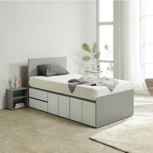 얇은사각 헤드 원룸 2단서랍 빅수납 높은침대 슈퍼싱글 매트포함 (3색)