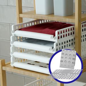 풀 슬라이딩 옷 정리 적층 트레이 소형 4개+옷접기 폴더 티셔츠 바지 치마 드레스룸 수납