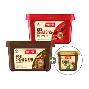 해찬들 원조태양초고추장 3kg x1+구수한집된장 3kg x1+고기전용쌈장 450g x1