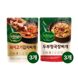 비비고 돼지고기김치찌개 460g x3개+두부청국장찌개 460g x3개