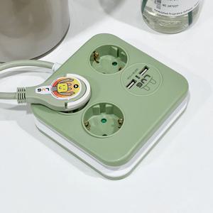 납작 멀티탭 플러그 인테리어 디자인 고용량 멀티콘센트 사각 USB 3구 민트 1.4m
