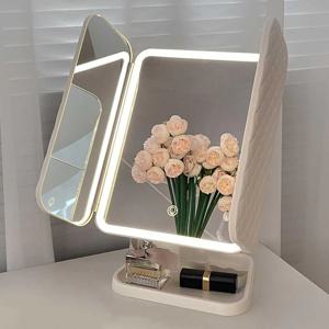 LED 탁상 거울 접이식 화장 접이식 거울 메이크업 C type 무선 조명 거울