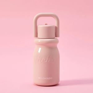 밀크 텀블러 430ml 보온병 원터치 스텐 손잡이 머그 컵 핑크