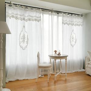 린넨 자수커튼 쟈도르 화이트 1폭 130x270 거실 겸 침실 프렌치커텐 리본타입