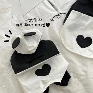 강아지 하트푸바오 우비 레인코트 비옷 강아지옷 - 올인원 / 판초 (2type) ~2XL