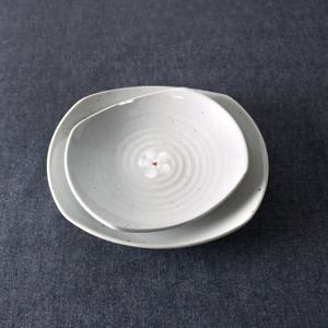 꽃 고백자 국산 도자기 둥근 사각접시 4size 택1