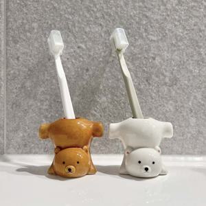 곰돌이 도자기 칫솔꽂이 욕실 칫솔 면도기 치간칫솔 거치대 걸이