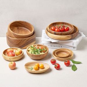 캠핑 우드 식기 샐러드볼 요거트볼 시리얼 아카시아 나무 그릇 원목접시
