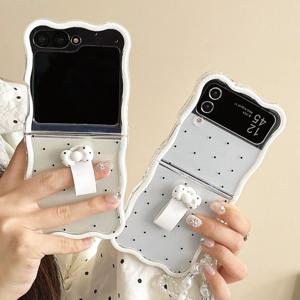 도트 물결 Z플립 케이스 6 5 4 3 TPU 귀여운 리본 핑거 고리 스트랩