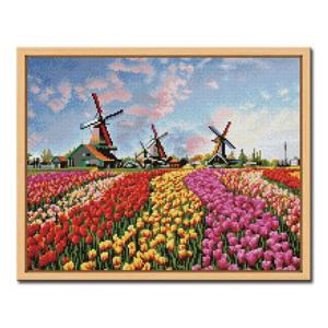 DIY 보석십자수 액자형 풍경 43x54cm D699_풍차와 튤립